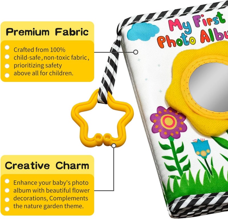 Grekos My First Book Of Photos, Baby's My First Family Album, My First Photo Book For Baby Holds 17 4x6 Photos,Toddler Photo Album With Safety Mirror,Soft Cloth Photo Book For Newborn Toddler & Kids (yellow) - Image 3